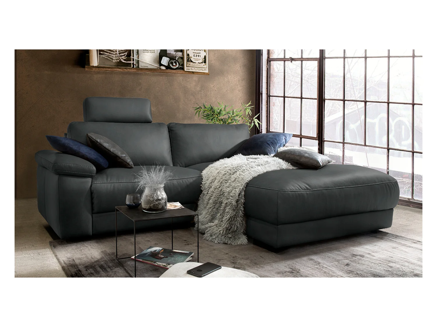 Ecksofa - Schwarz Leder - LOLA