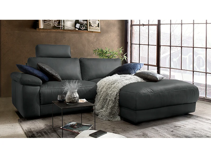 Ecksofa - Schwarz Leder - LOLA