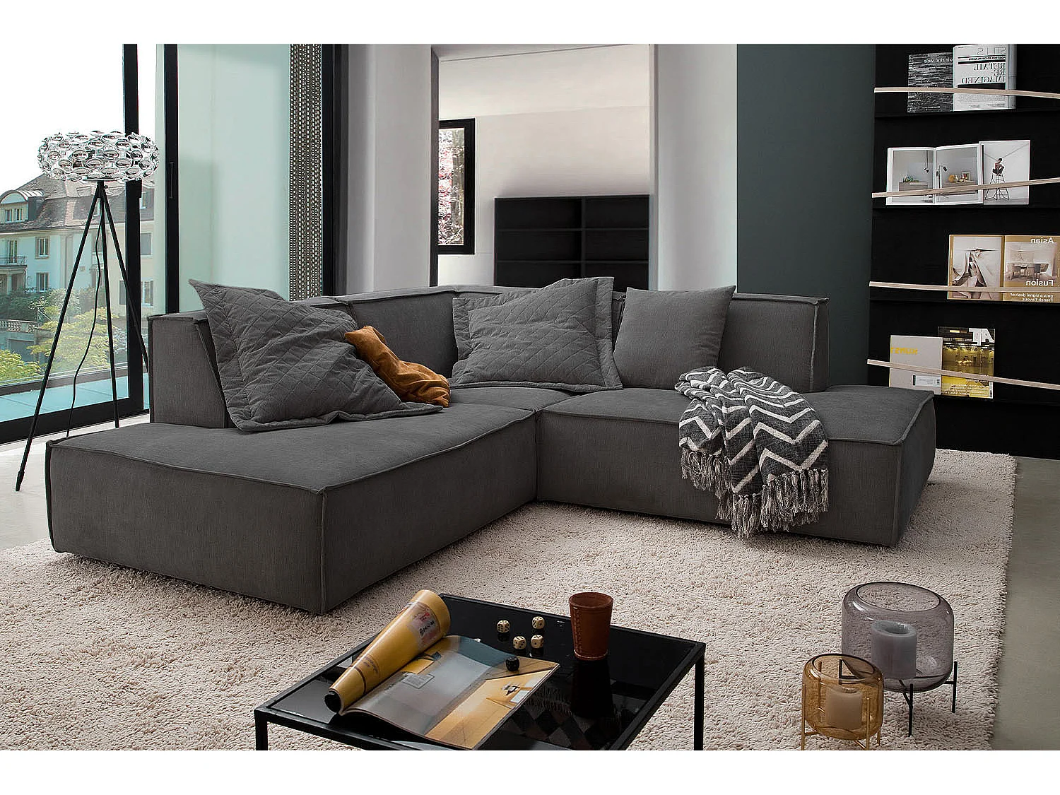 Ecksofa - Anthrazit Webstoff - SAMU
