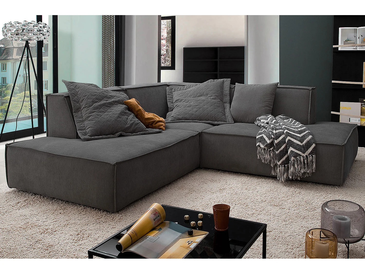 Ecksofa - Anthrazit Webstoff - SAMU