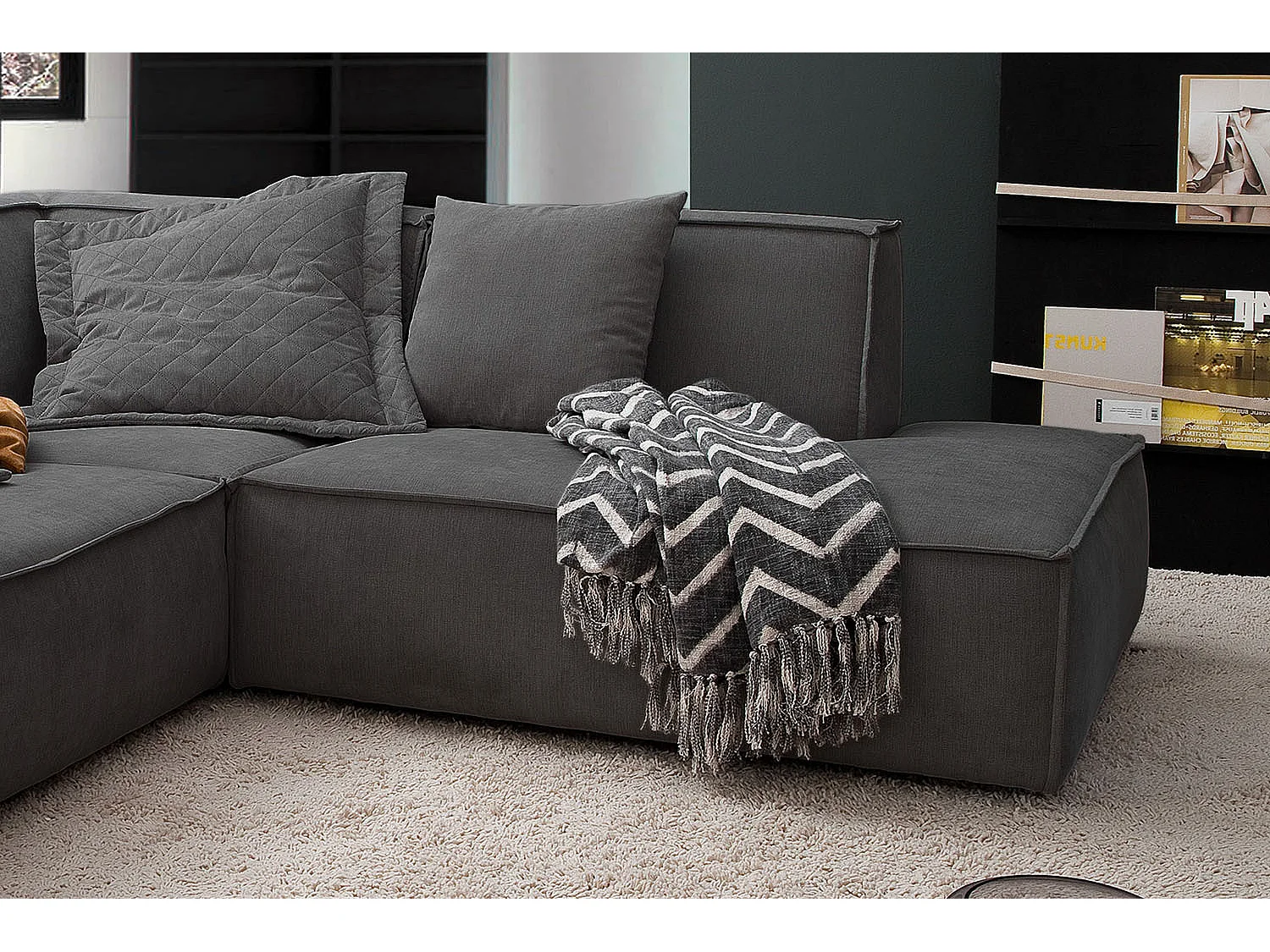 Ecksofa - Anthrazit Webstoff - SAMU