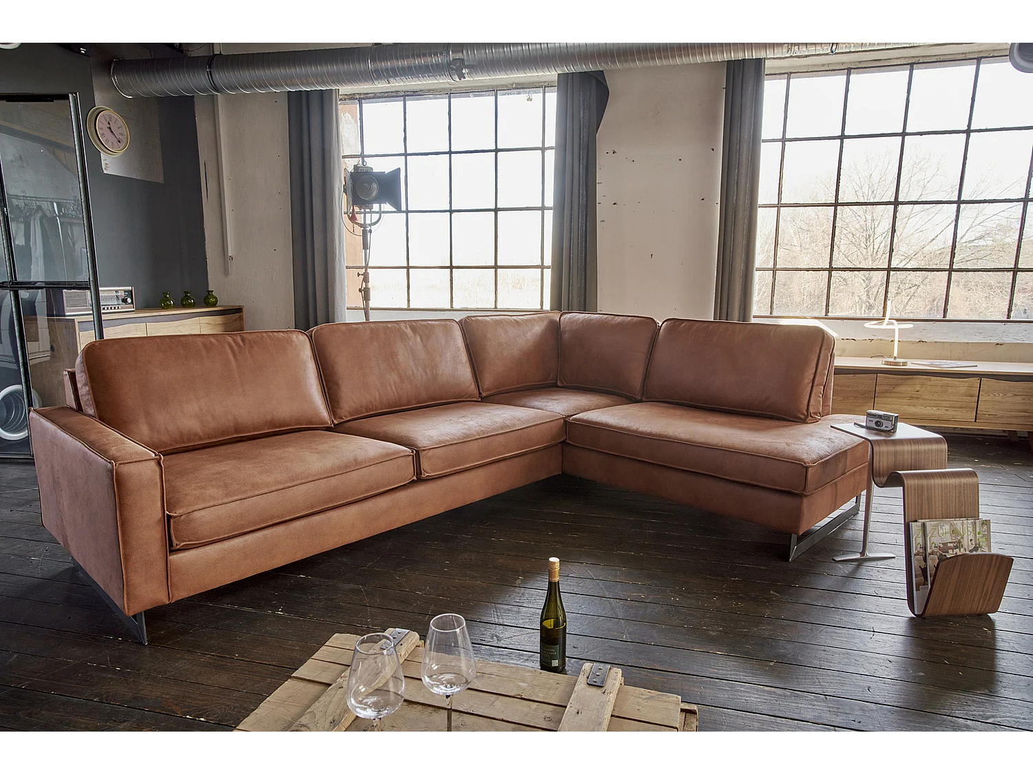 Ecksofa - Braun Lederfaserstoff - VILNIUS