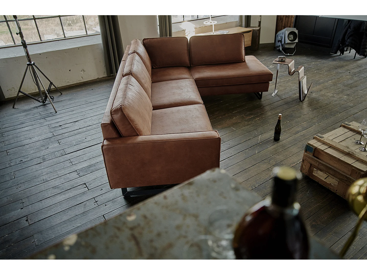 Ecksofa - Braun Lederfaserstoff - VILNIUS