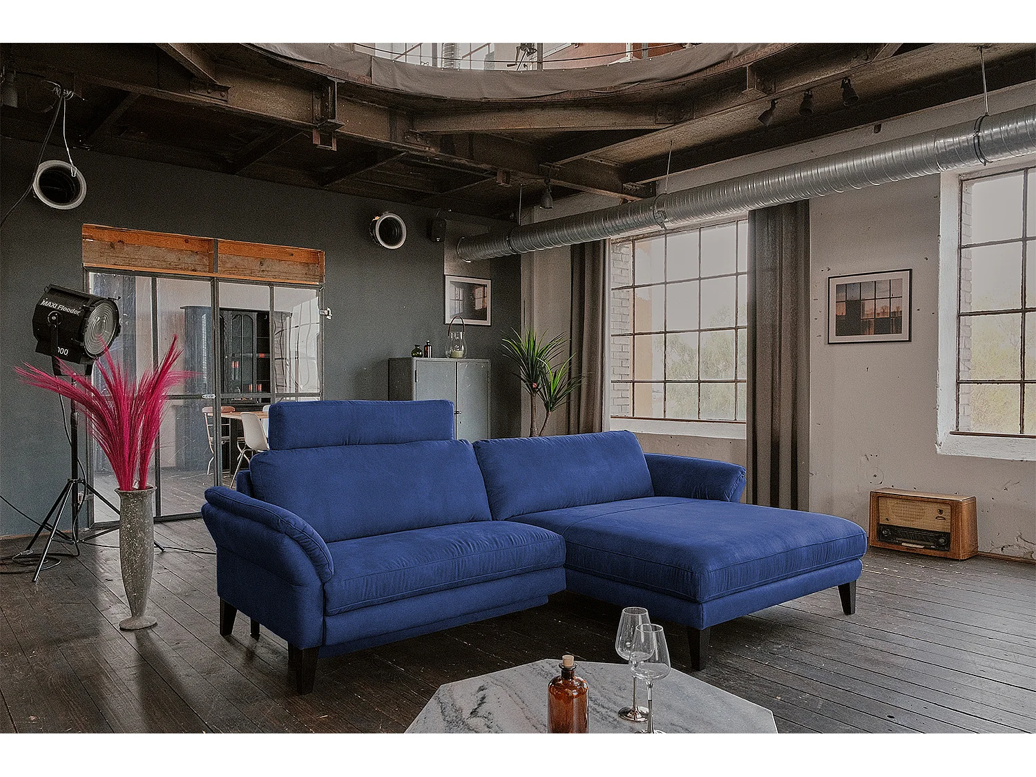 Ecksofa - Blau Webstoff - MALTA