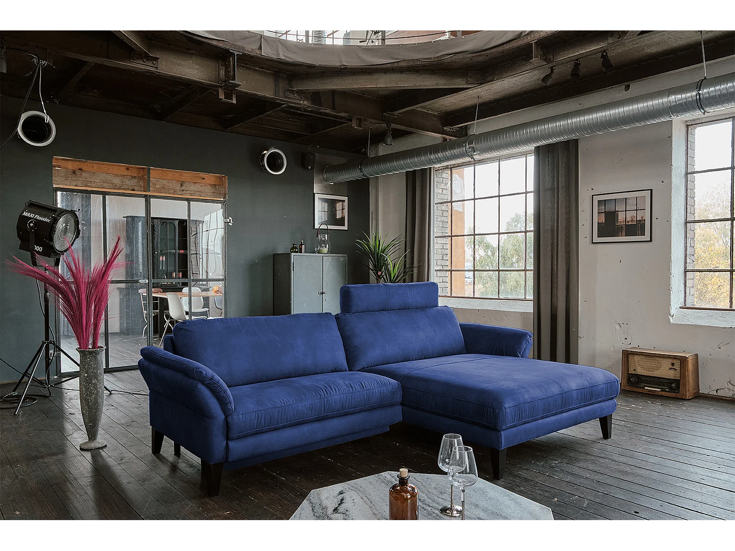 Ecksofa - Blau Webstoff - MALTA