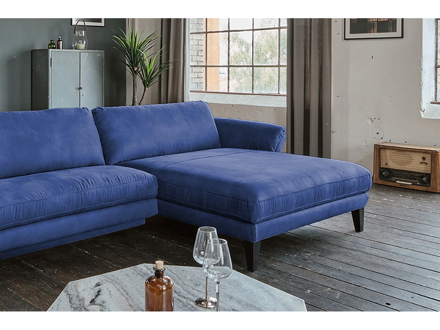 Ecksofa - Blau Webstoff - MALTA