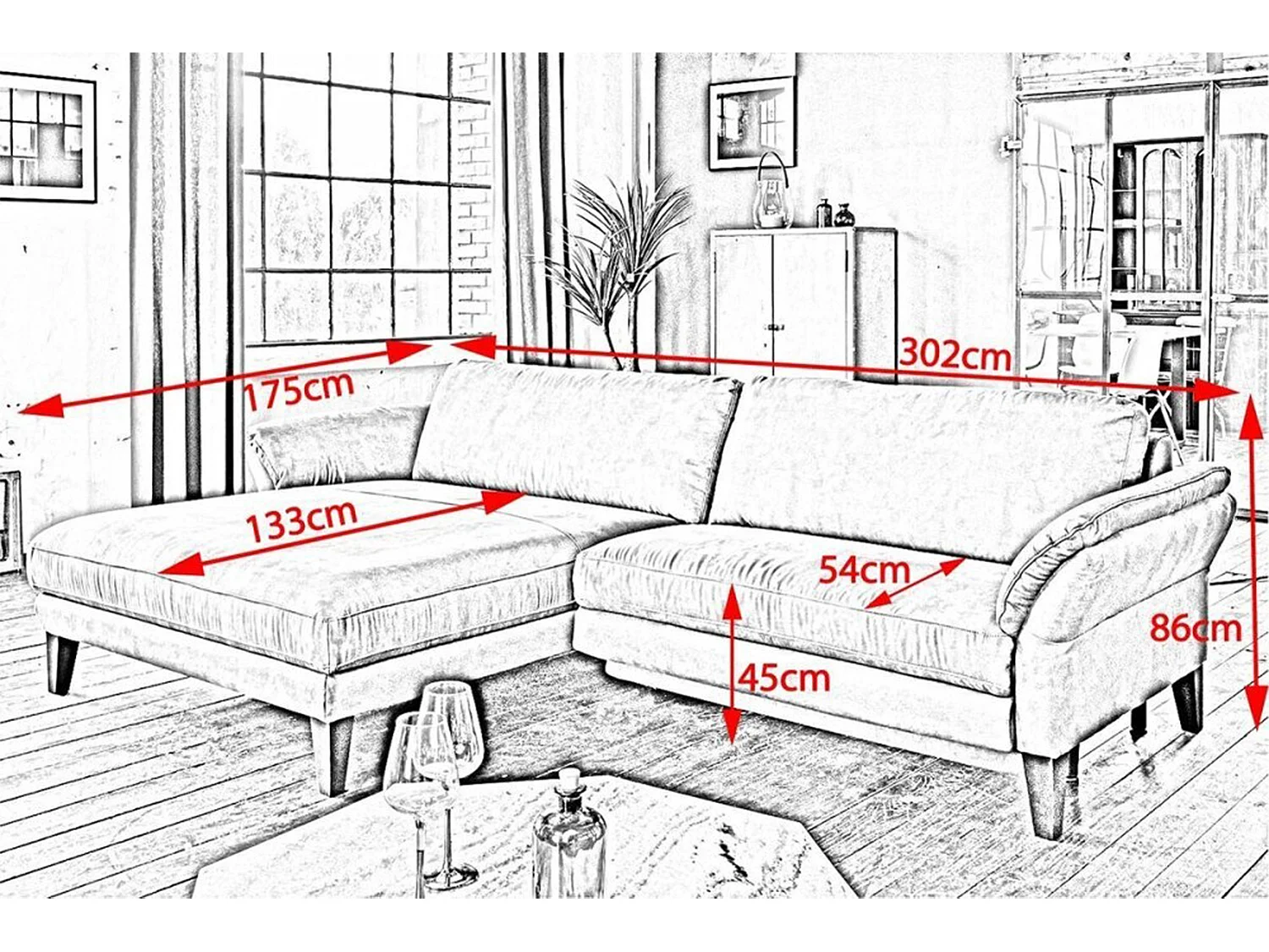 Ecksofa - Grau Webstoff - MALTA