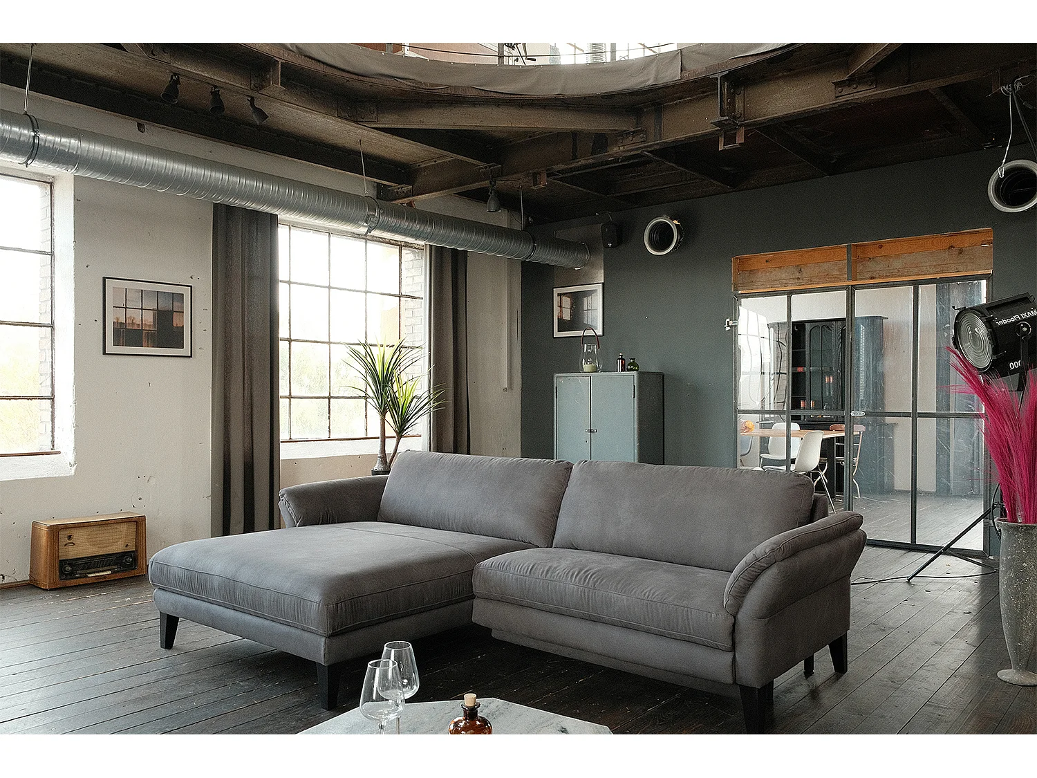 Ecksofa - Grau Webstoff - MALTA