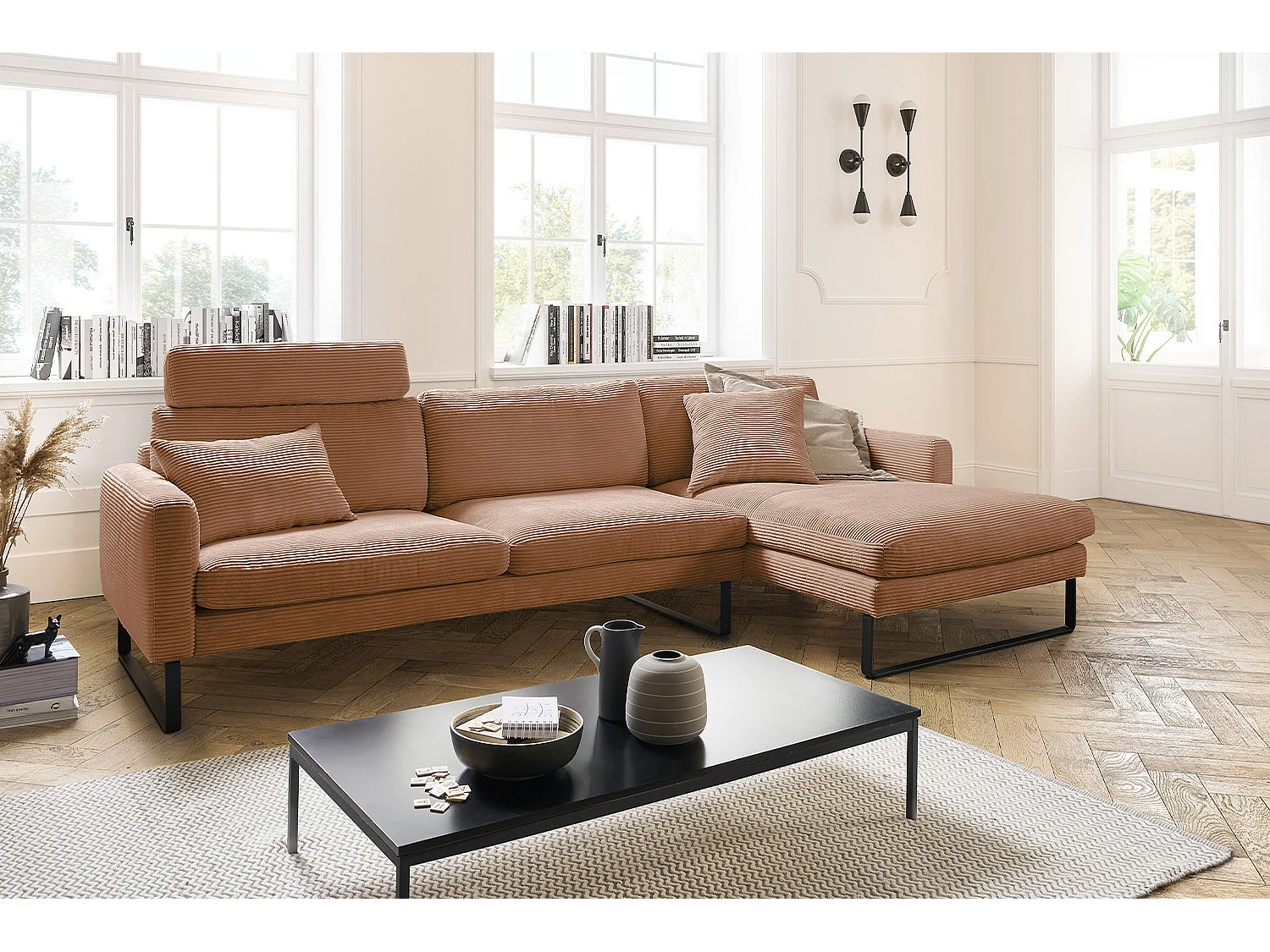 Ecksofa - Braun Cord - RICARDA