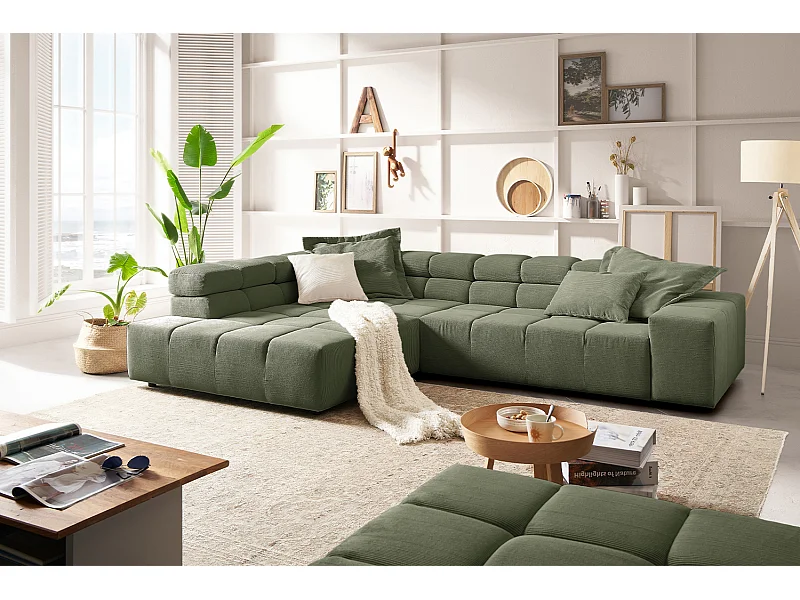 Ecksofa - Dunkelgrün Cord - NEVADA