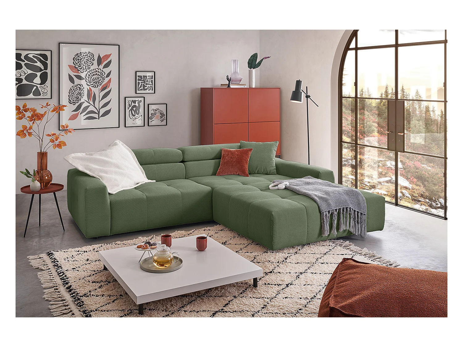 Ecksofa - Grün Cord - RENO