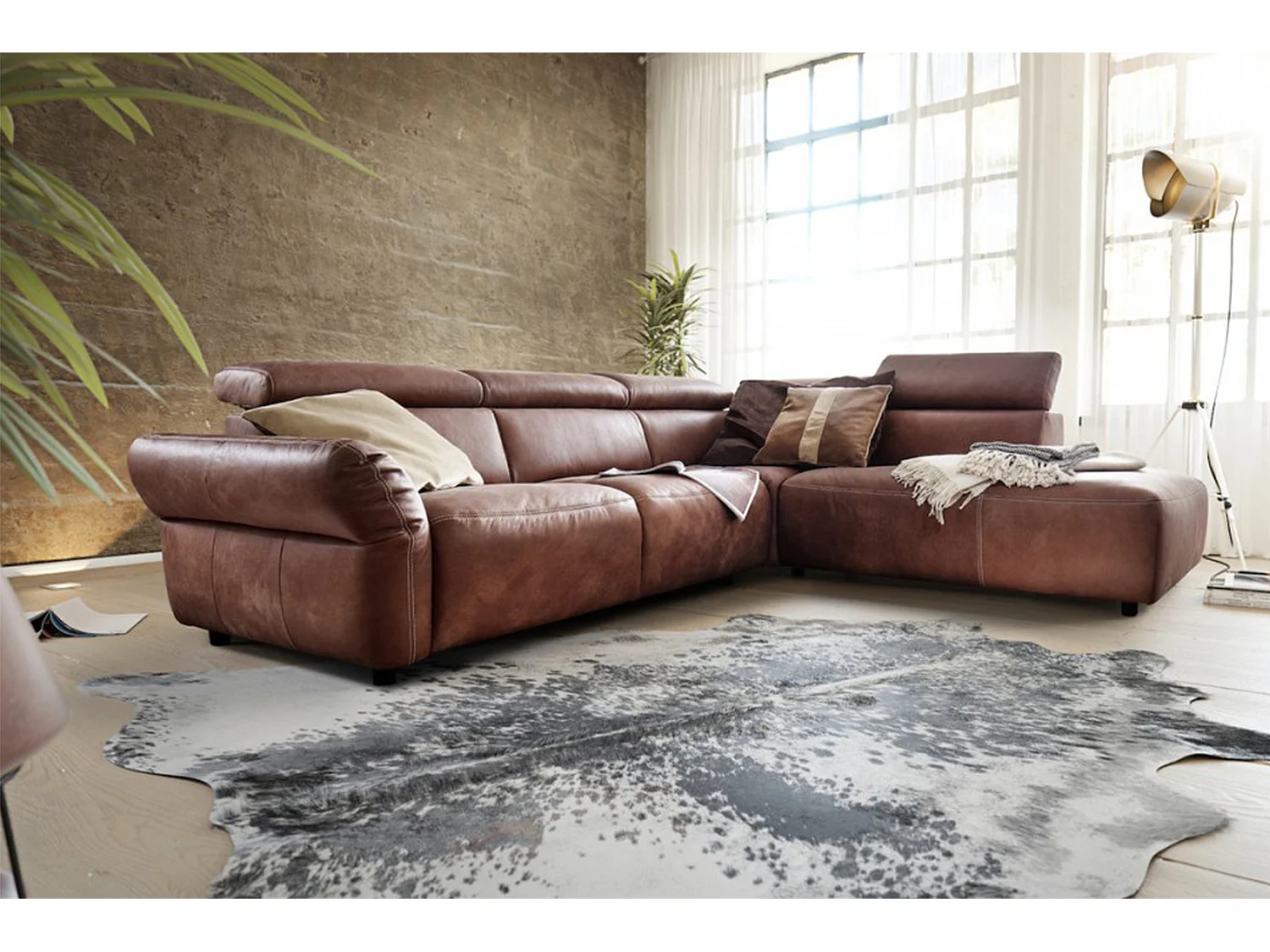 Ecksofa - Braun Leder - RISO
