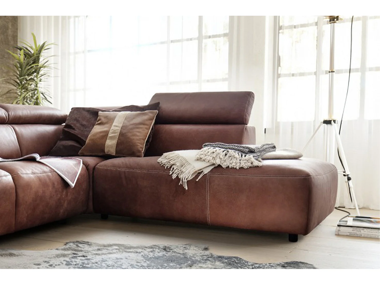 Ecksofa - Braun Leder - RISO