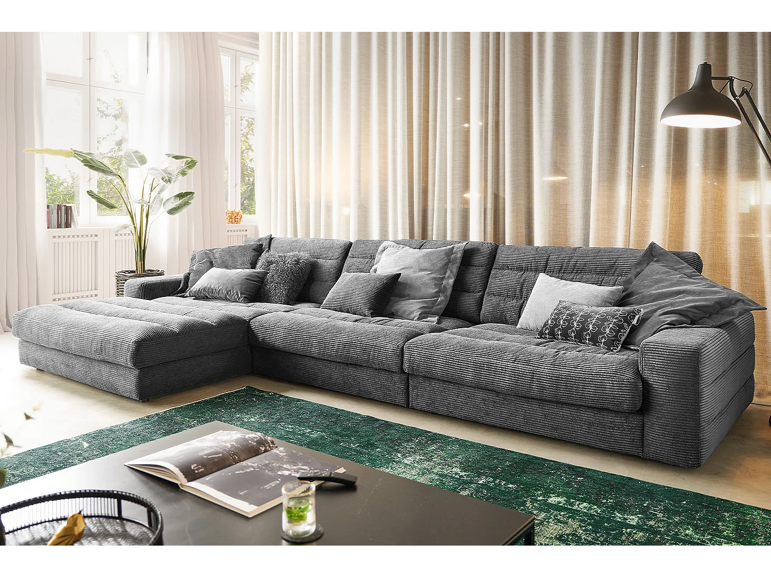 Ecksofa - Grau Cord - LANA