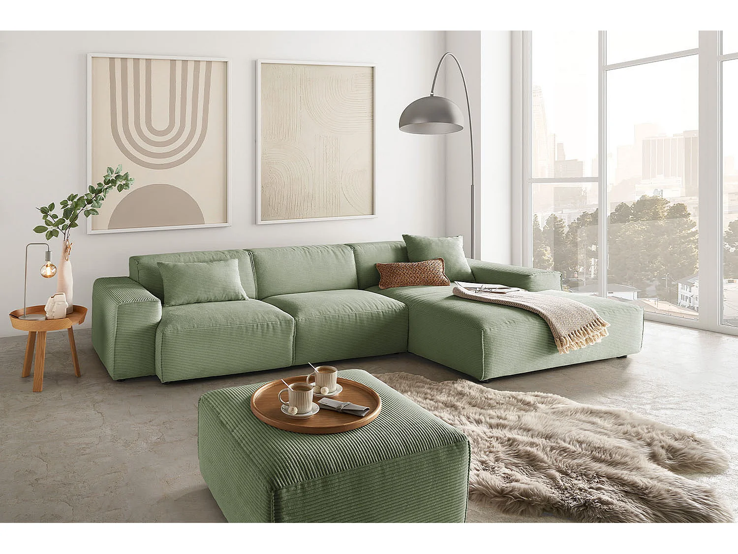 Ecksofa - Grün Cord - RANI