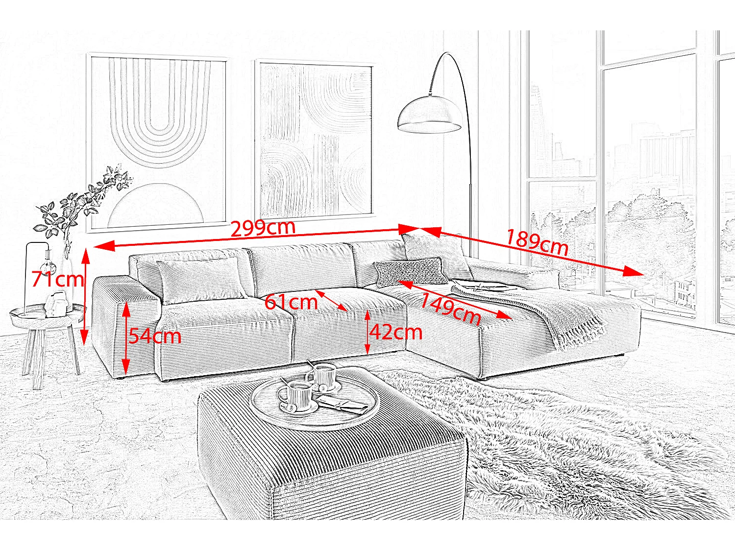 Ecksofa - Grün Cord - RANI