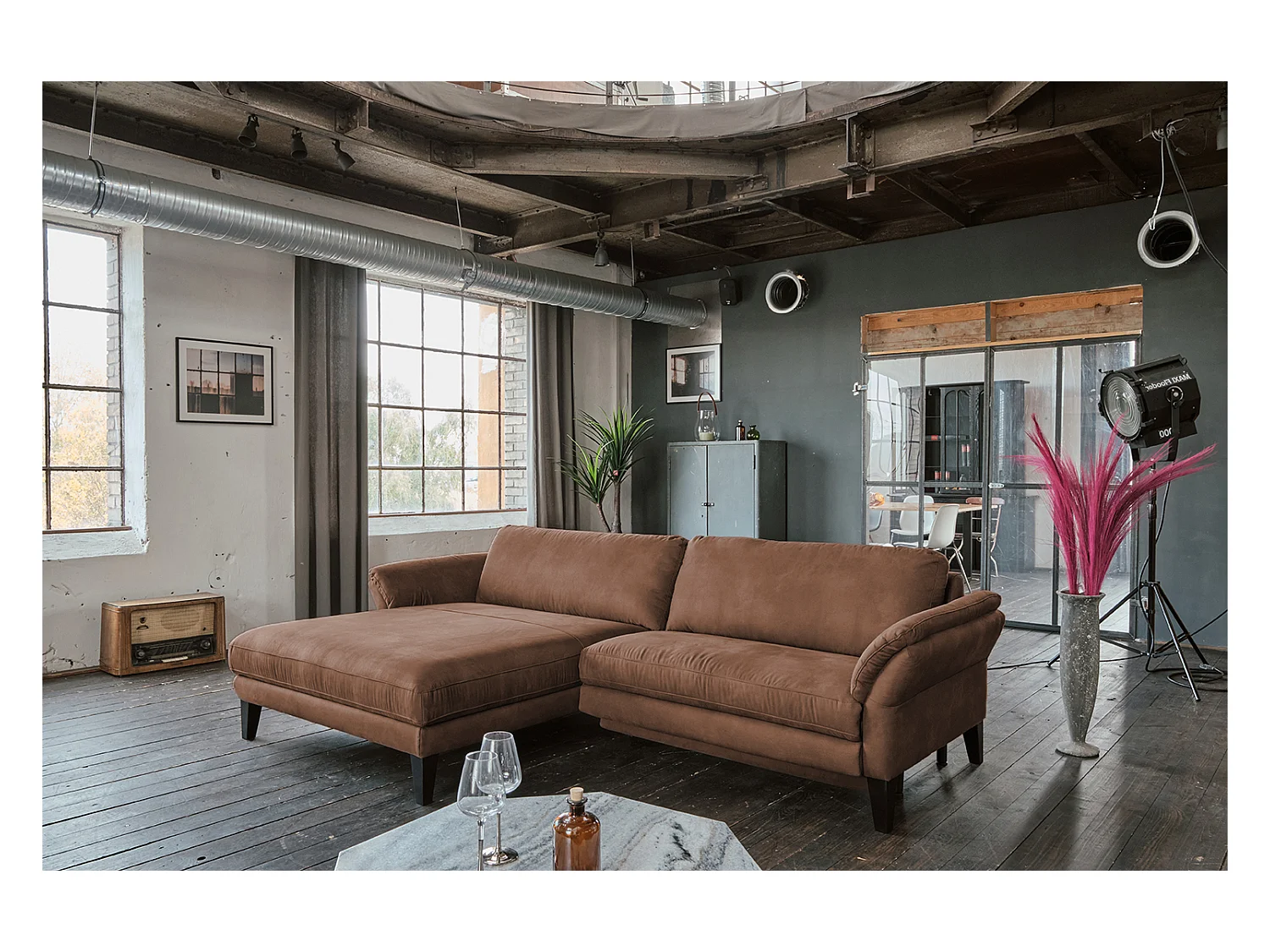 Ecksofa - Braun Webstoff - MALTA