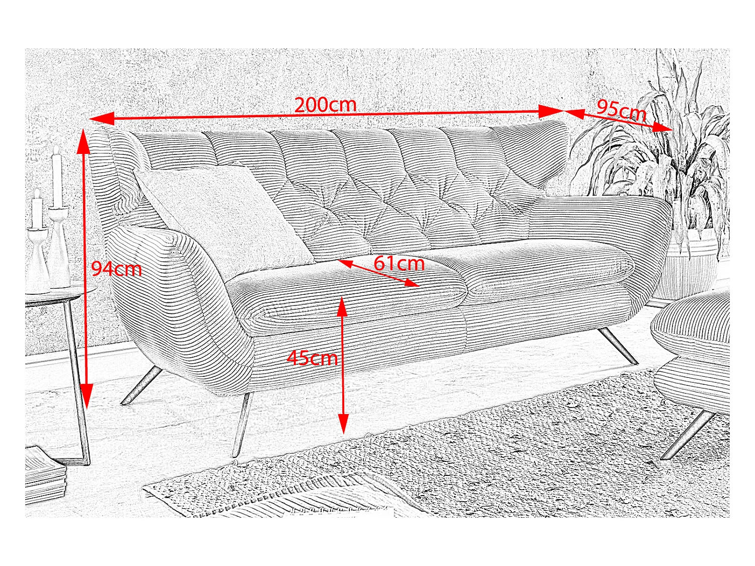 Sofa - Smaragdgrün Cord - CHARME