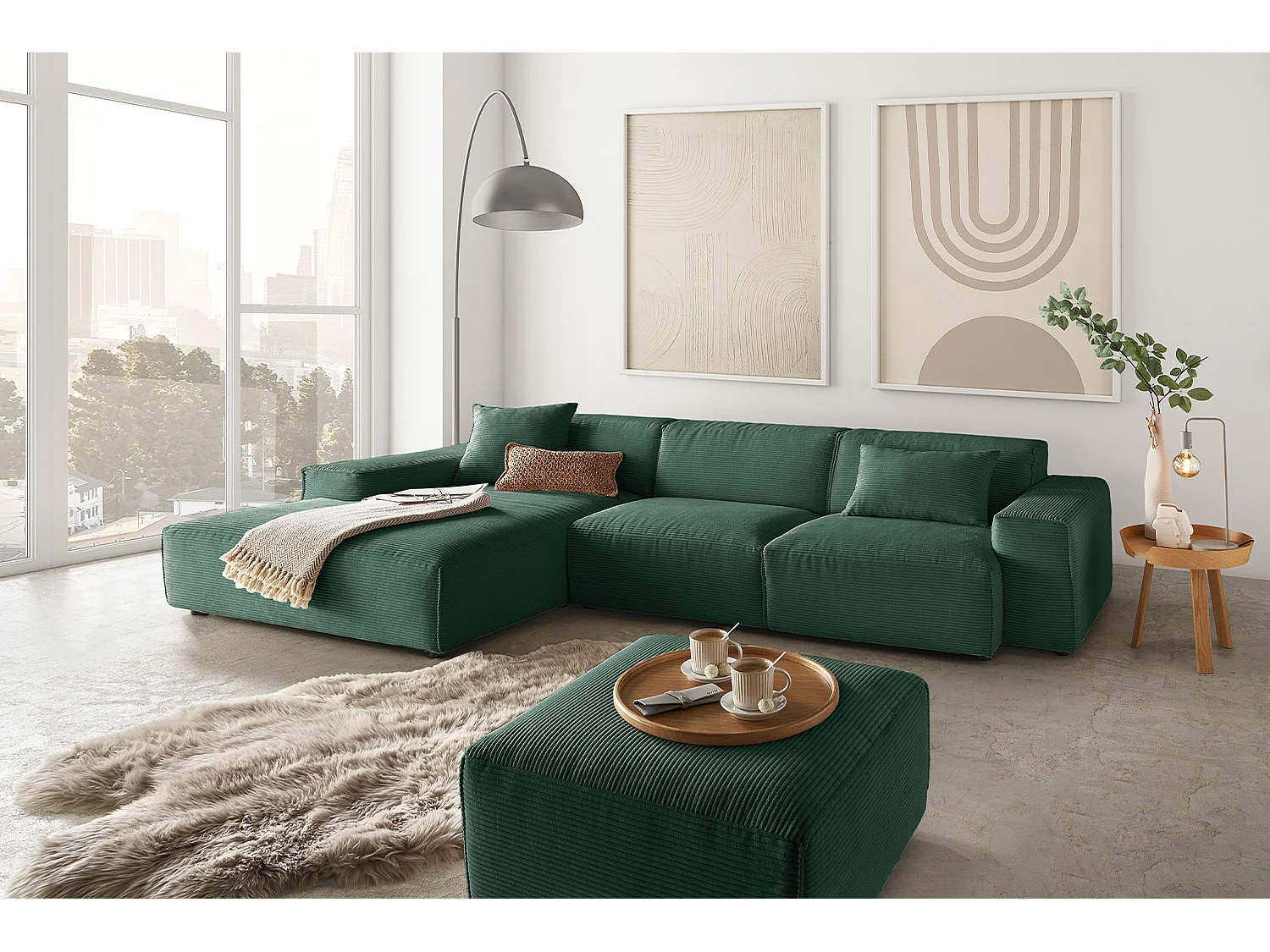 Ecksofa - Smaragdgrün Cord - RANI