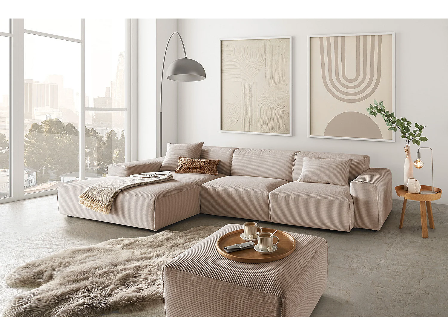Ecksofa - Taupe Cord - RANI