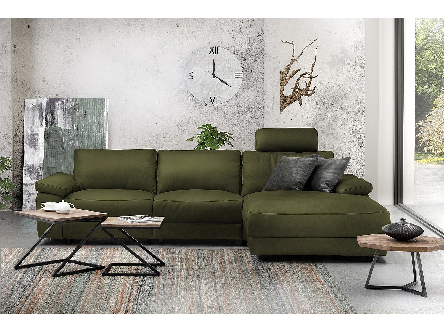 Ecksofa - Dunkelgrün Webstoff - LOLA