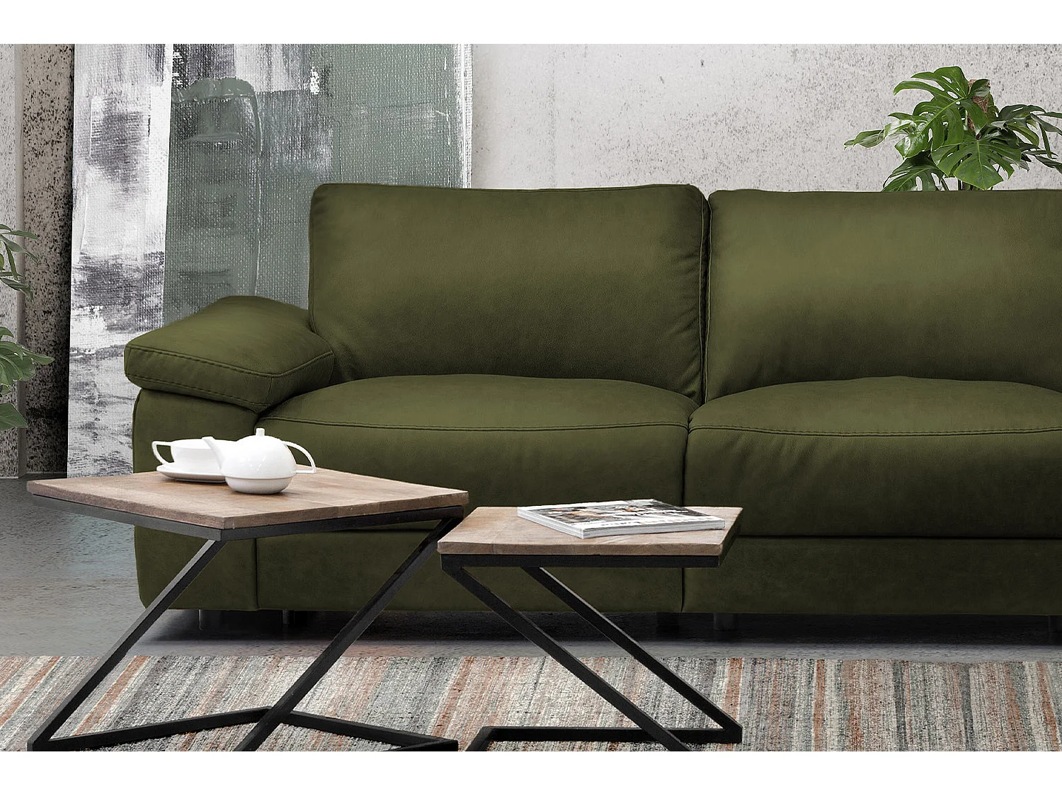 Ecksofa - Dunkelgrün Webstoff - LOLA