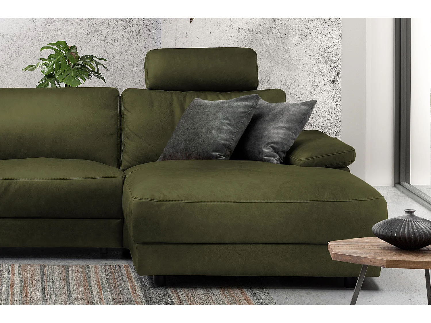 Ecksofa - Dunkelgrün Webstoff - LOLA