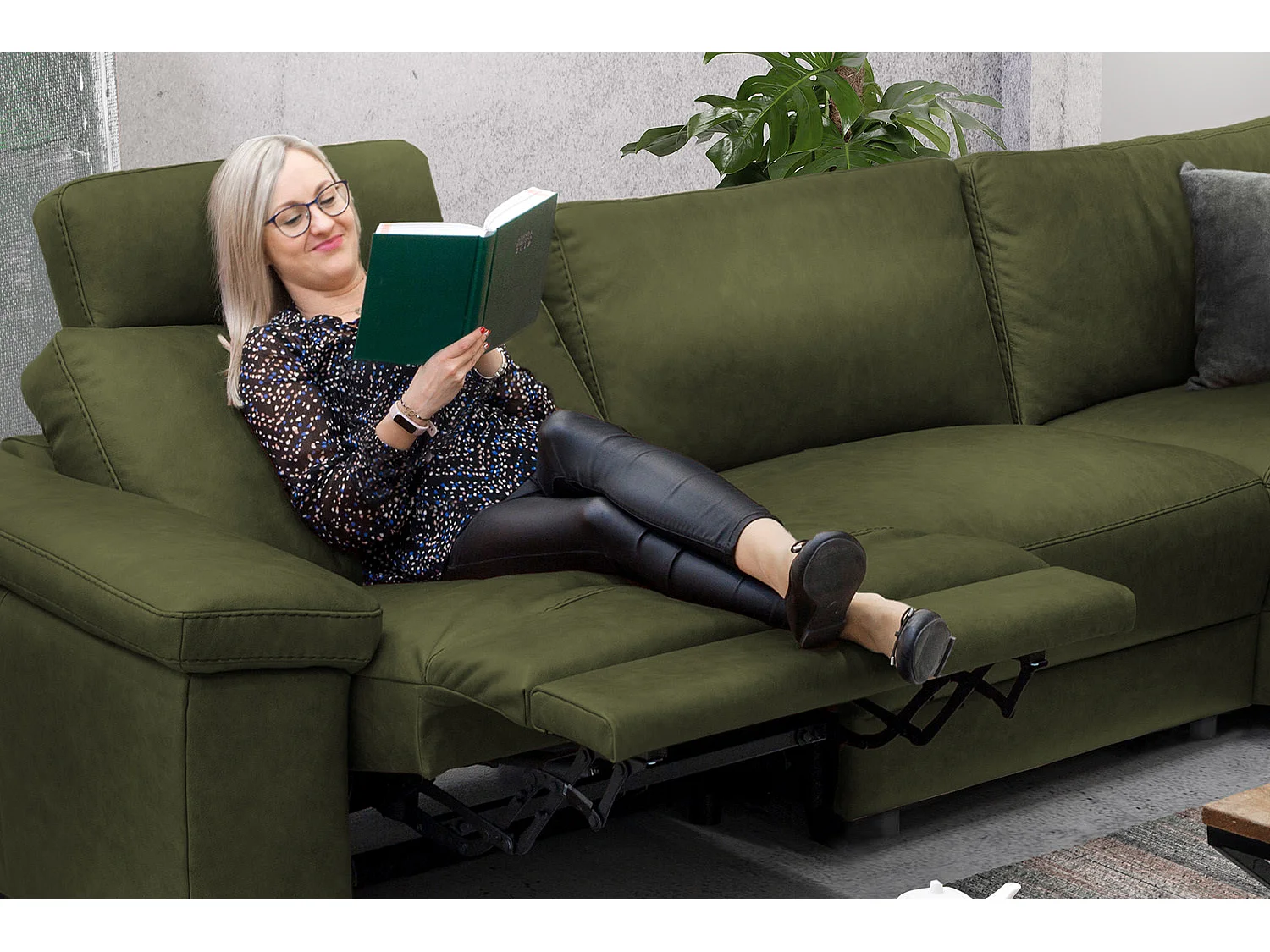 Ecksofa - Dunkelgrün Webstoff - LOLA