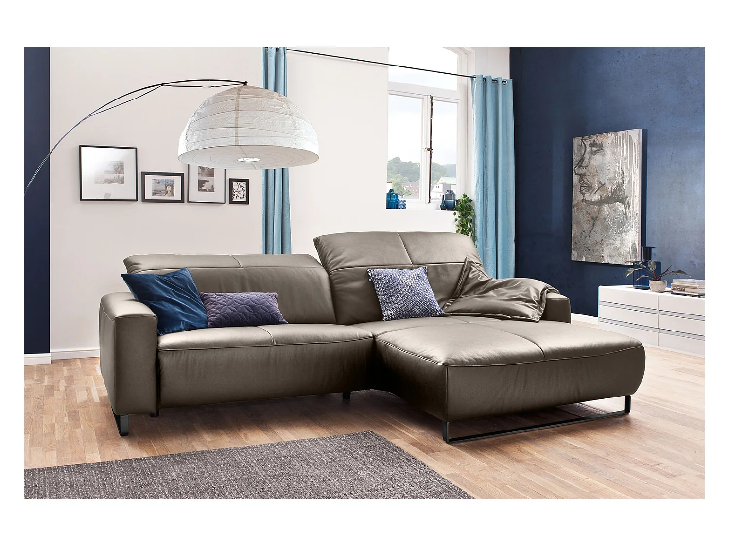 Ecksofa - Lavagrau Leder - YORK