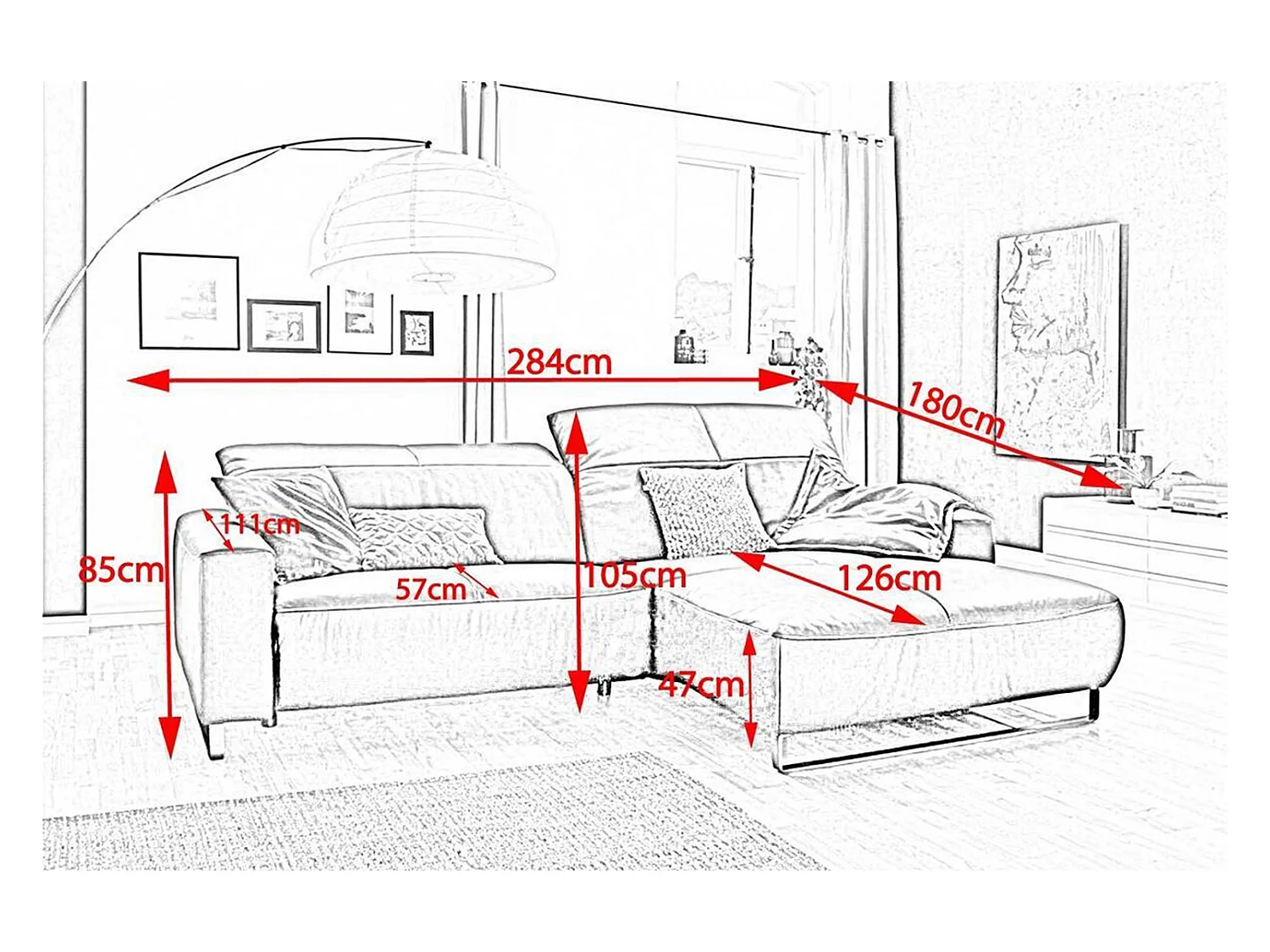 Ecksofa - Lavagrau Leder - YORK