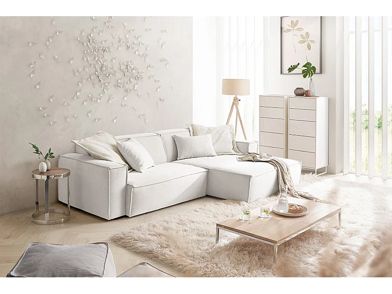 Ecksofa - Weiß Cord - SAMU