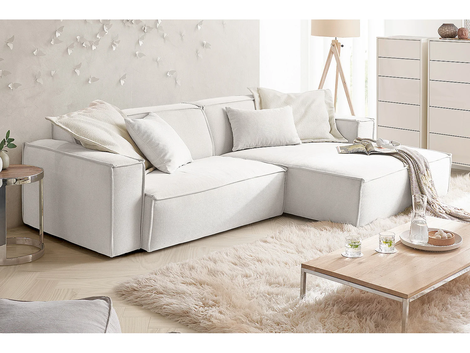 Ecksofa - Weiß Cord - SAMU