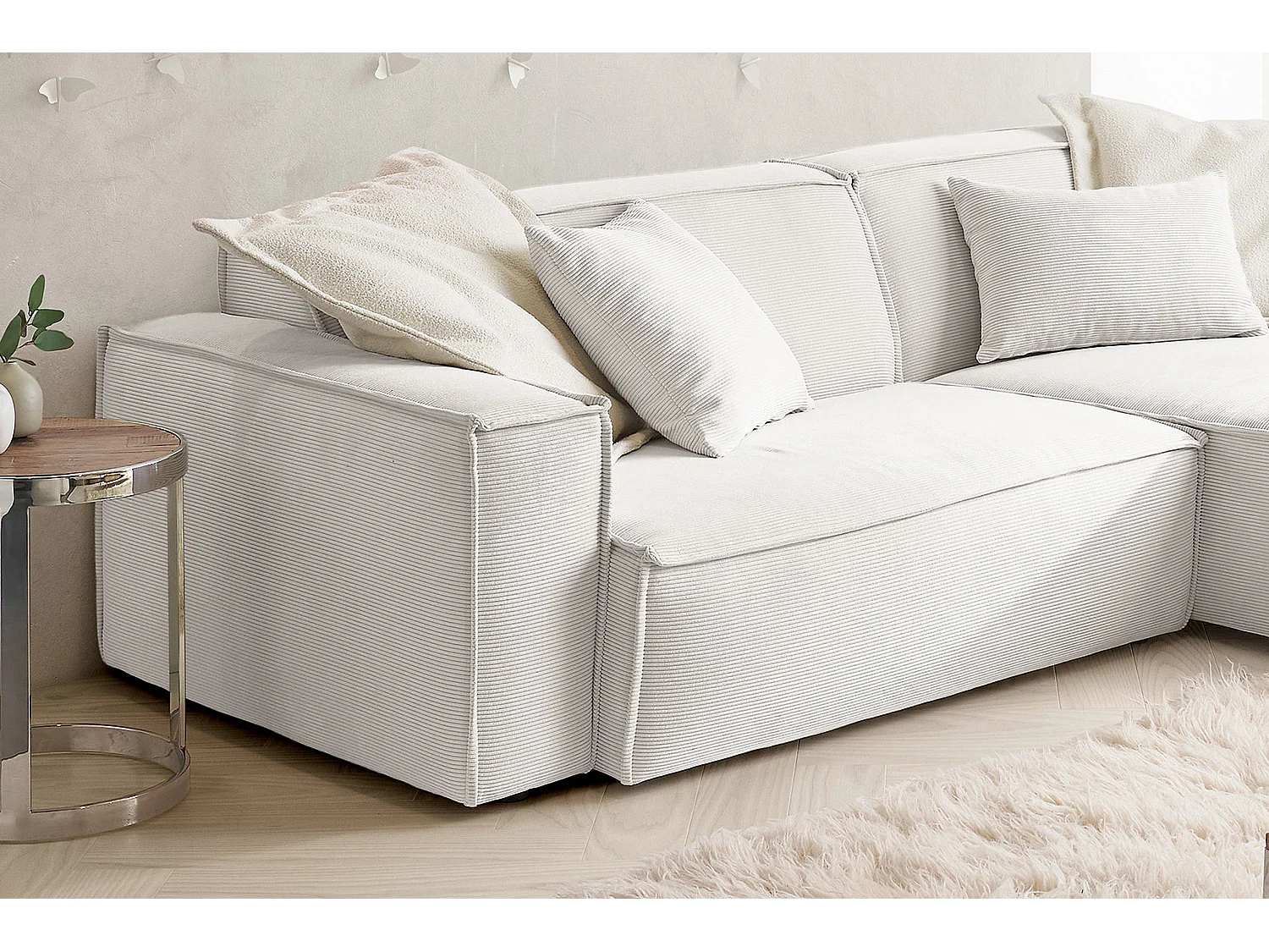 Ecksofa - Weiß Cord - SAMU