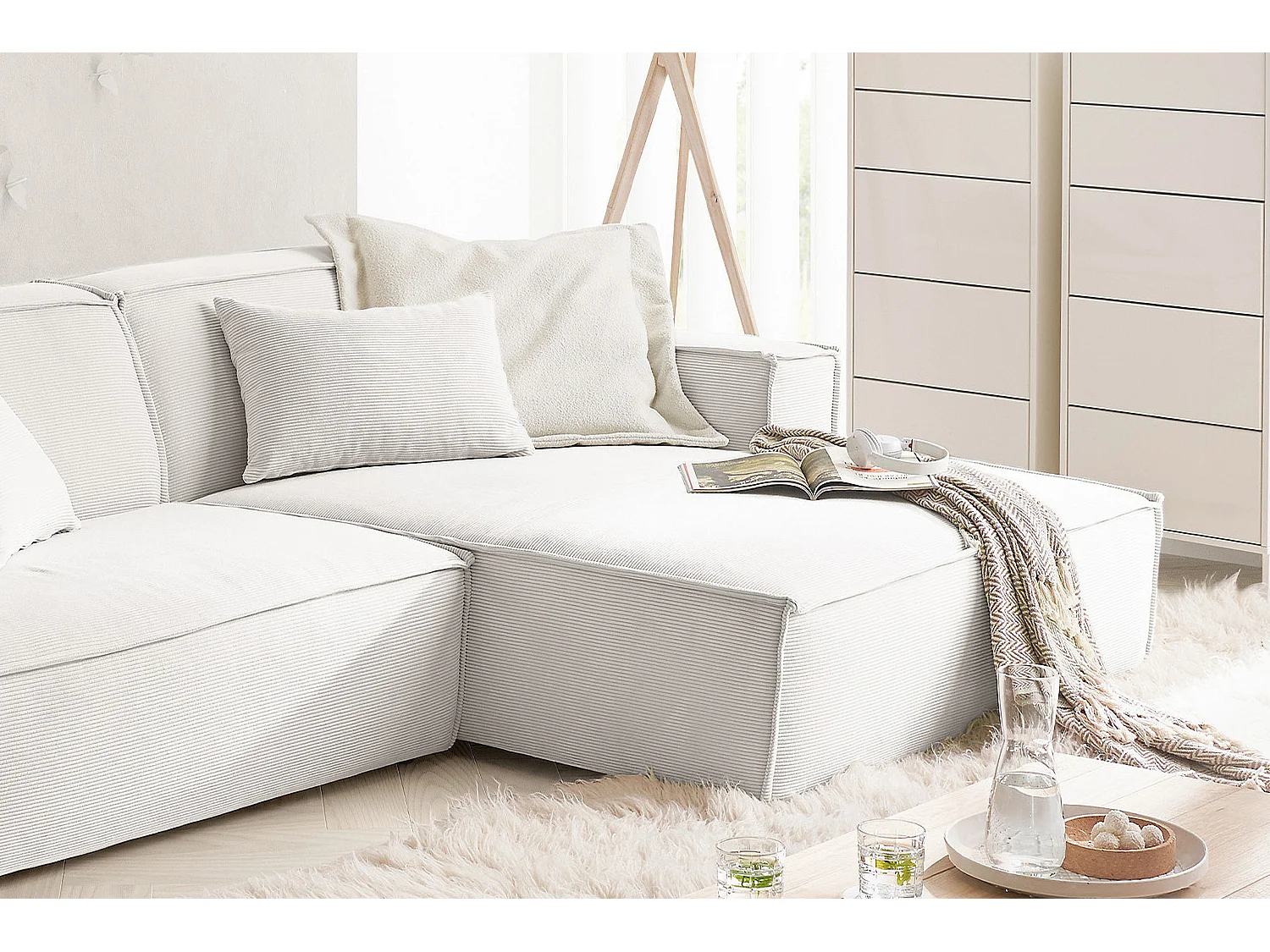 Ecksofa - Weiß Cord - SAMU