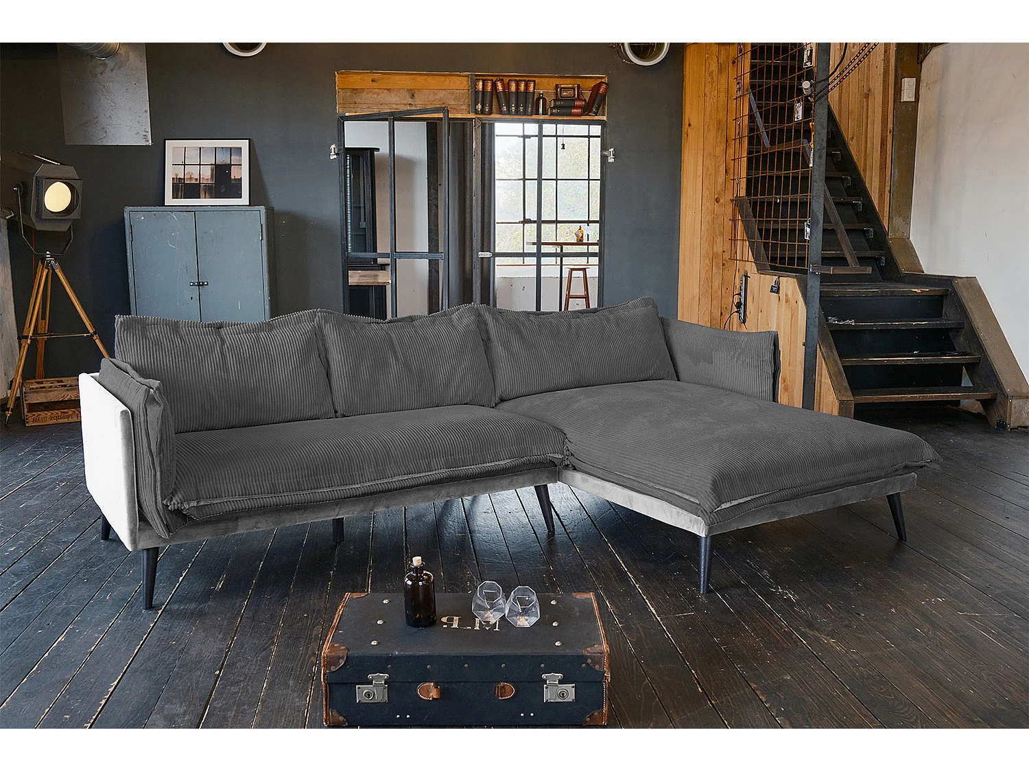 Ecksofa - Grau Velvet - QUENYA