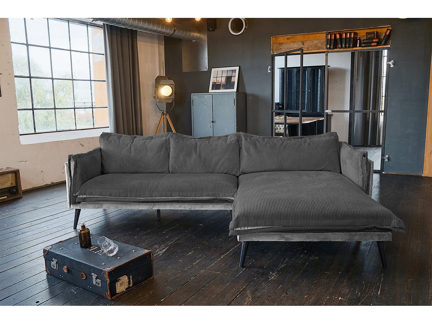 Ecksofa - Grau Velvet - QUENYA