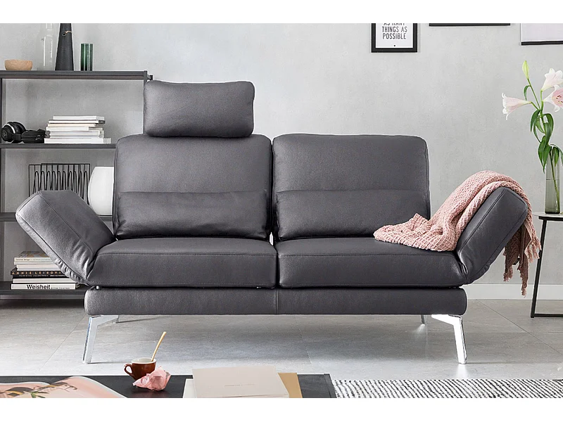 Ledersofa - Grau Leder - HURRICANE