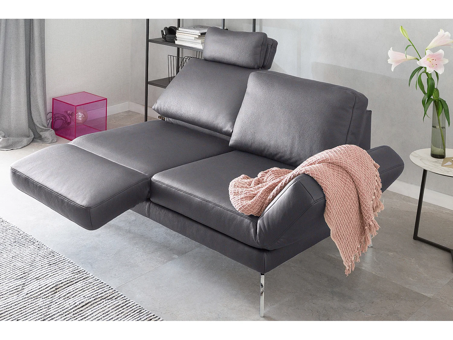 Ledersofa - Grau Leder - HURRICANE