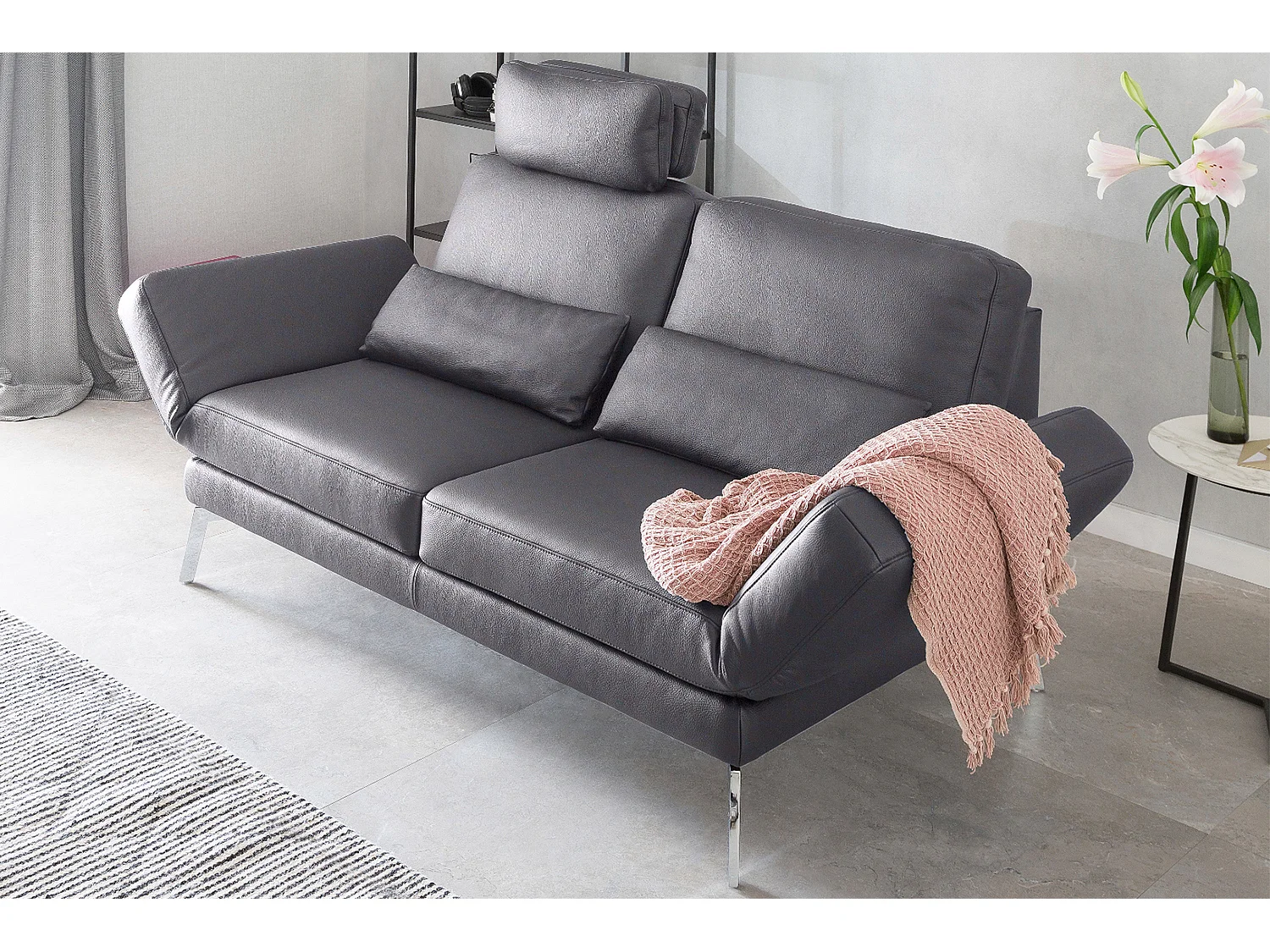 Ledersofa - Grau Leder - HURRICANE