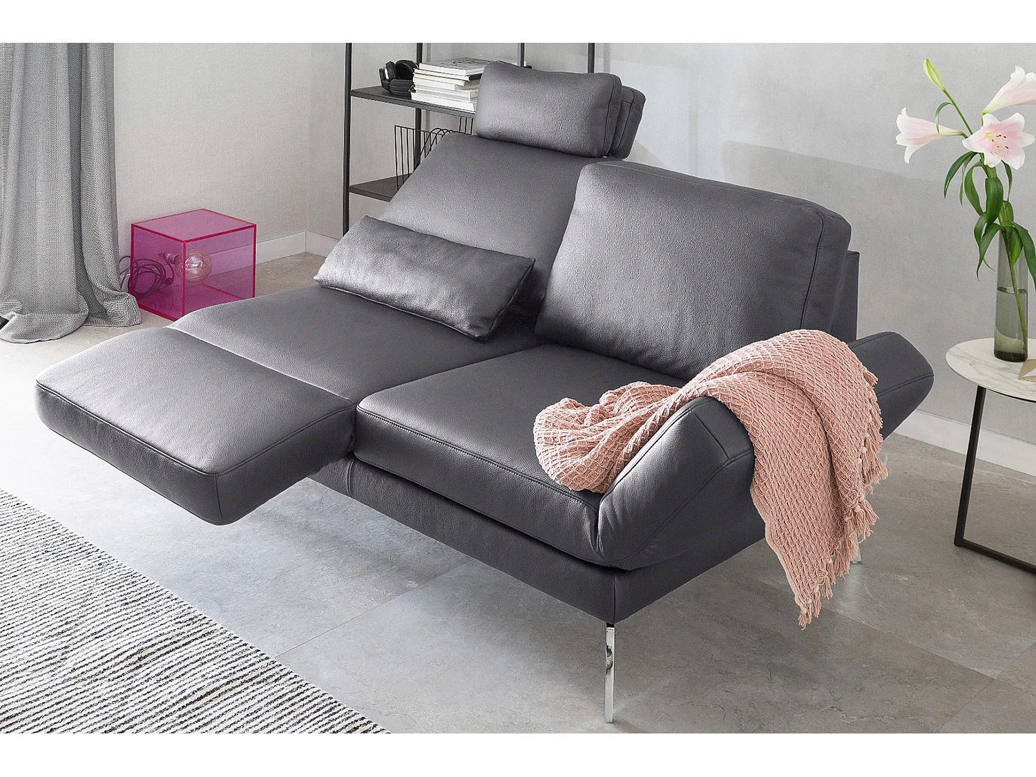Ledersofa - Grau Leder - HURRICANE
