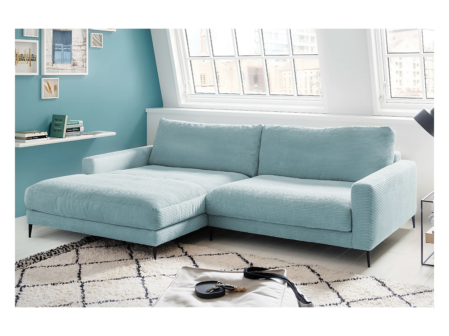 Hoekbank - Lichtblauw Koord - CARA