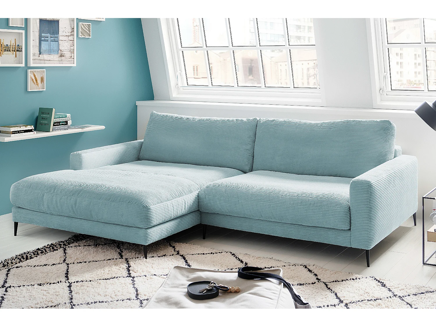 Ecksofa - Hellblau Cord - CARA