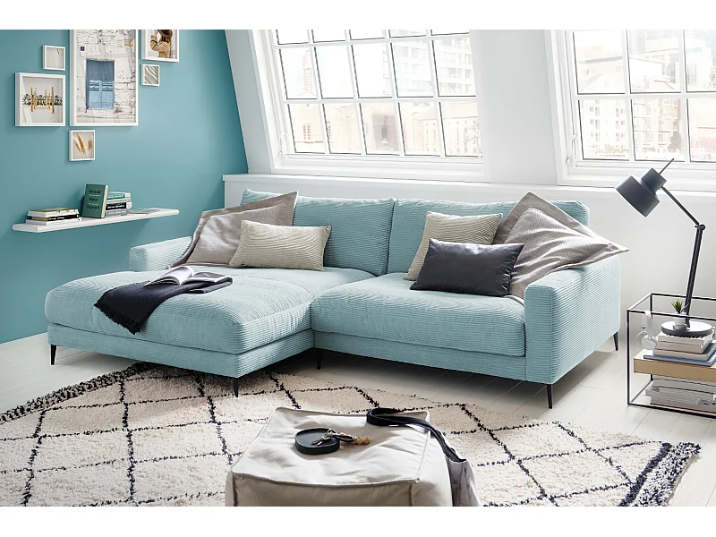 Ecksofa - Hellblau Cord - CARA