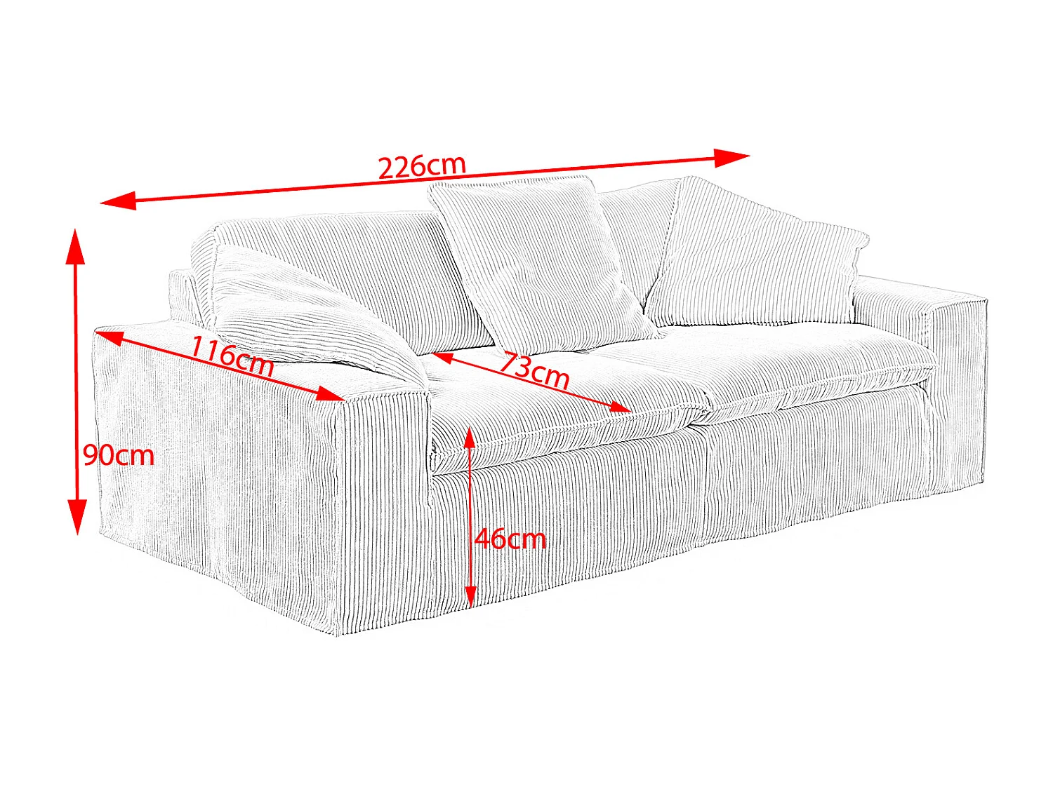 Sofa - Hellgrau Cord - NETTA