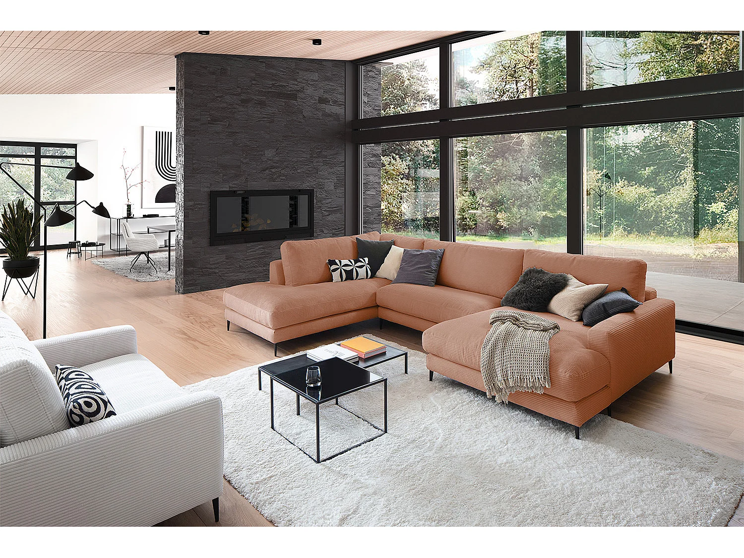 Canapé - marron Velours côtelé - CARA