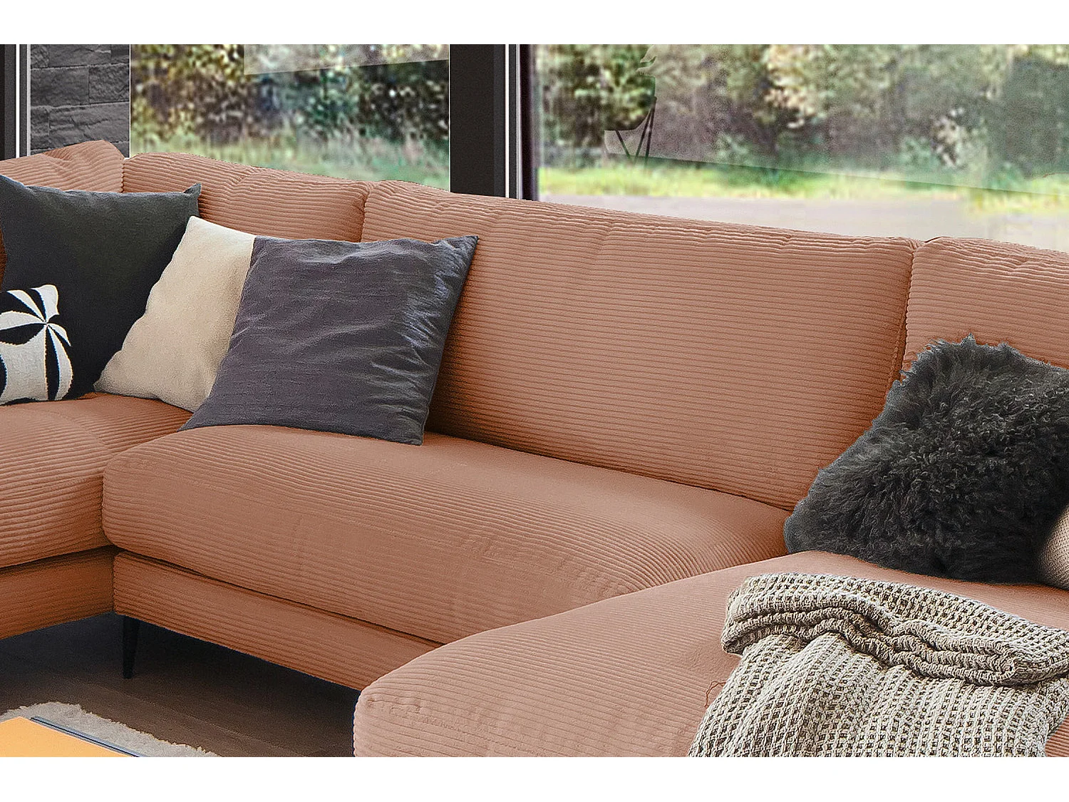 Canapé - marron Velours côtelé - CARA