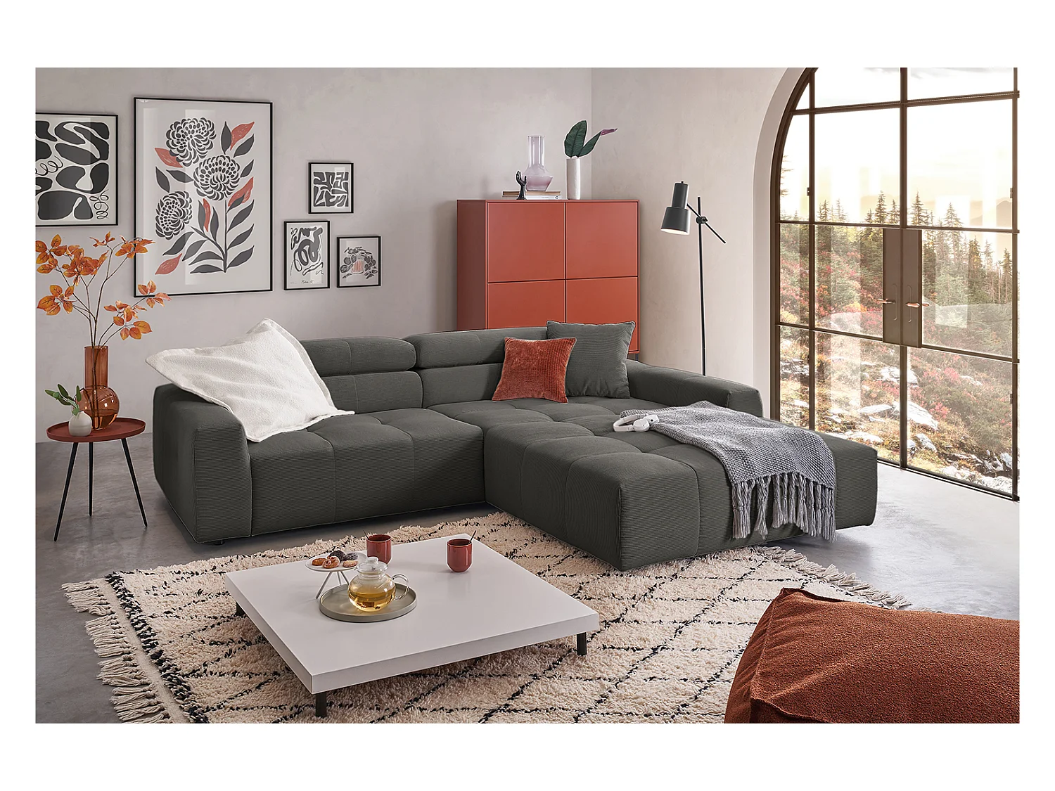Ecksofa - Anthrazit Cord - RENO