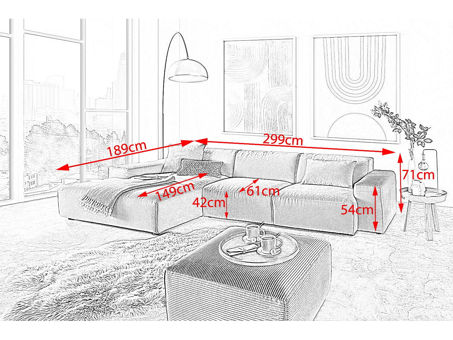 Canapé - Gris Velours côtelé - RANI