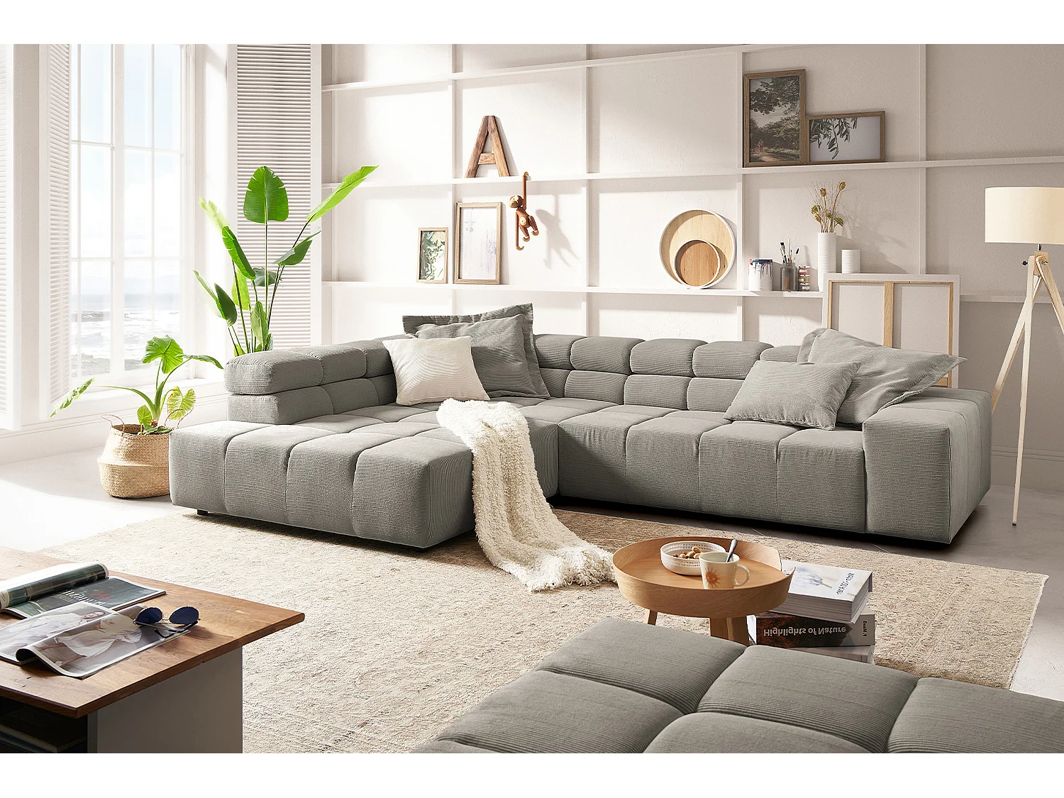 Ecksofa - Grau Cord - NEVADA