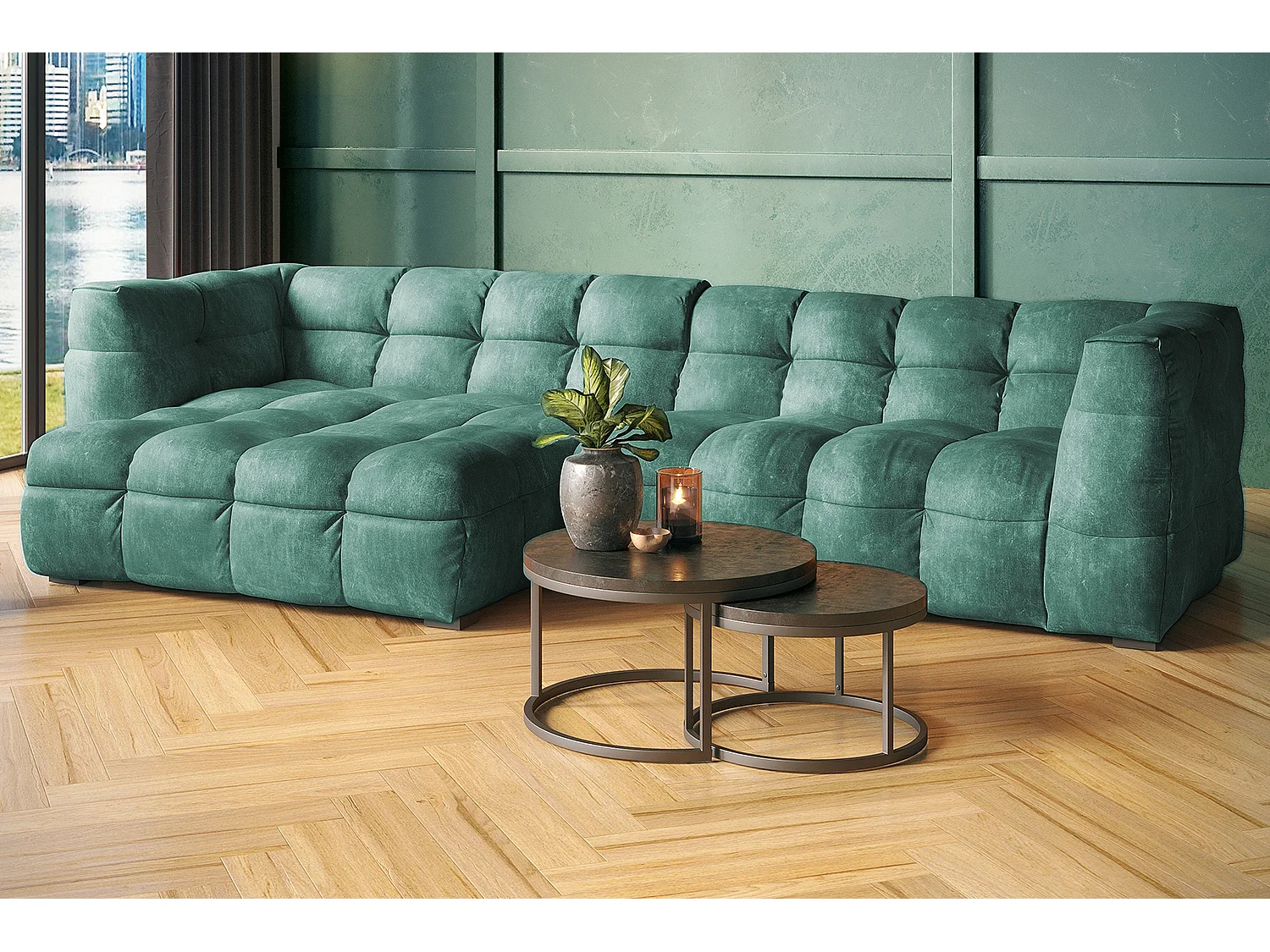 Ecksofa - Petrol Velvet - ROSARIO